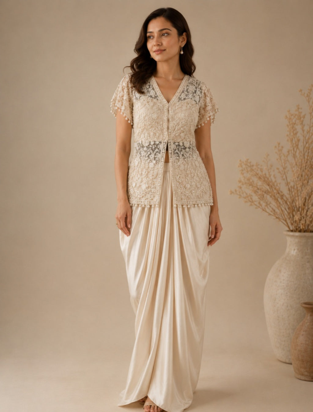 Mira Peplum Set with Drapped Skirt