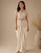 Mira Peplum Set with Drapped Skirt