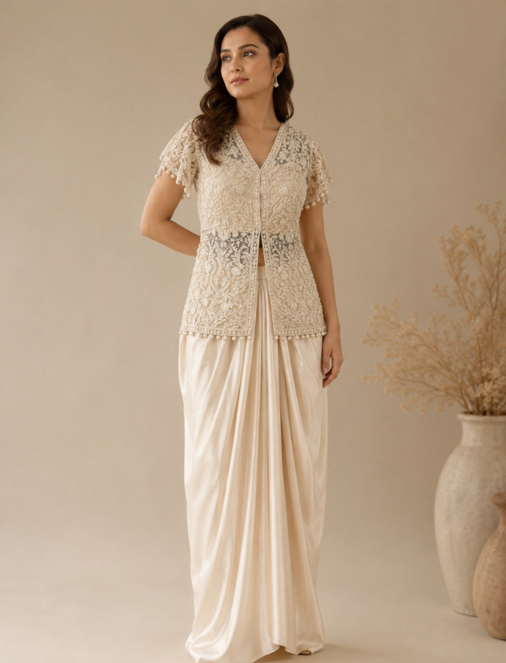Mira Peplum Set with Drapped Skirt