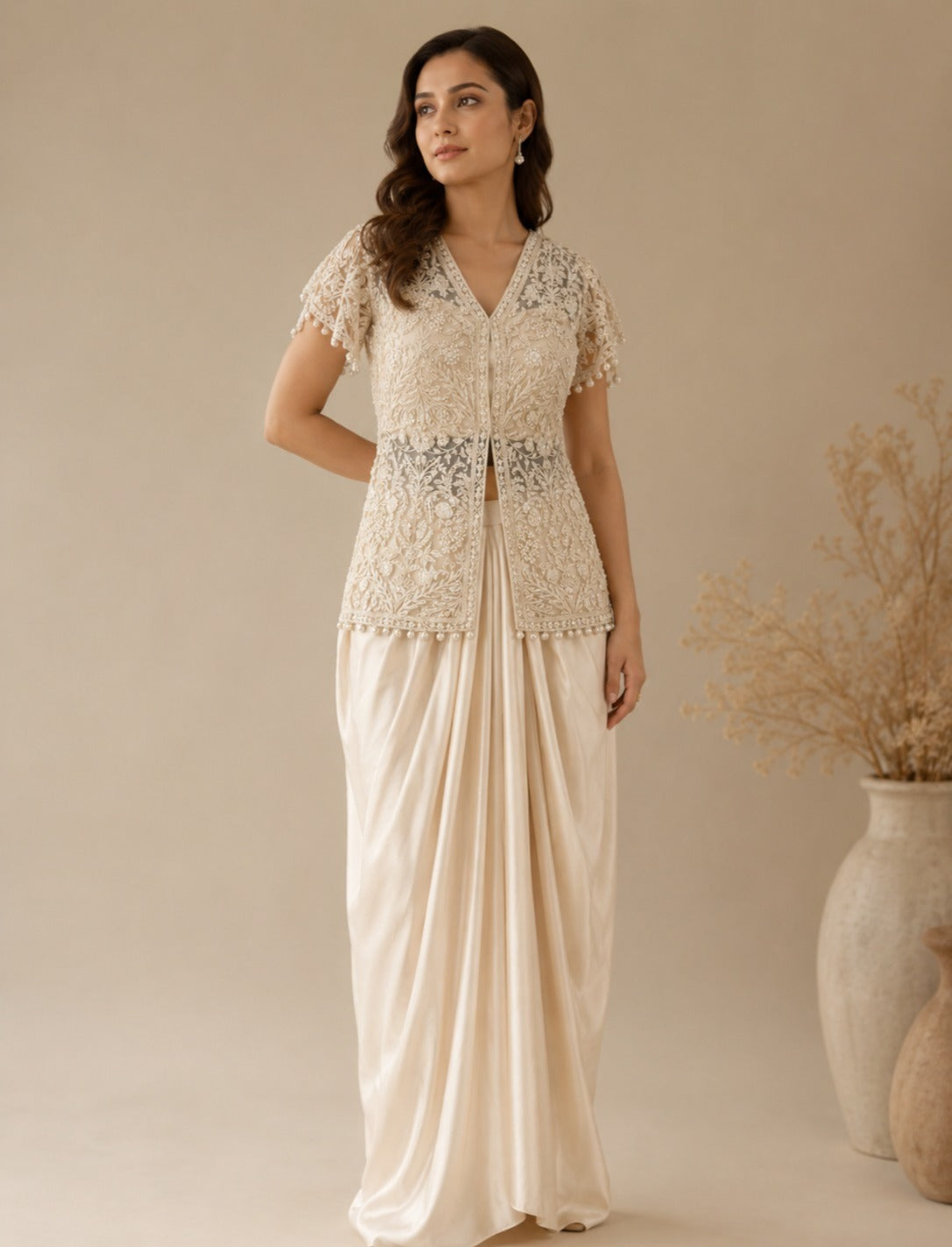 Mira Peplum Set with Drapped Skirt
